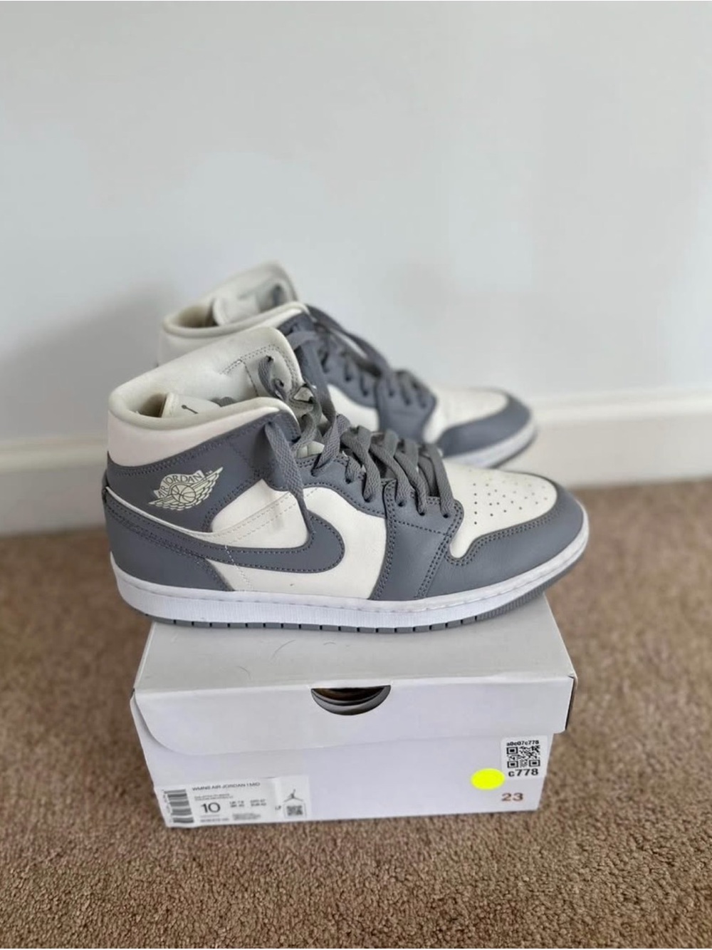 Nike Air Jordan 1 Mid White and Gray Women’s Sneakers